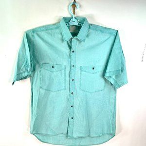 Cargo Button Shirt Mens Size Xl Teal Blue Pockets Heavy Weight Cotton VTG